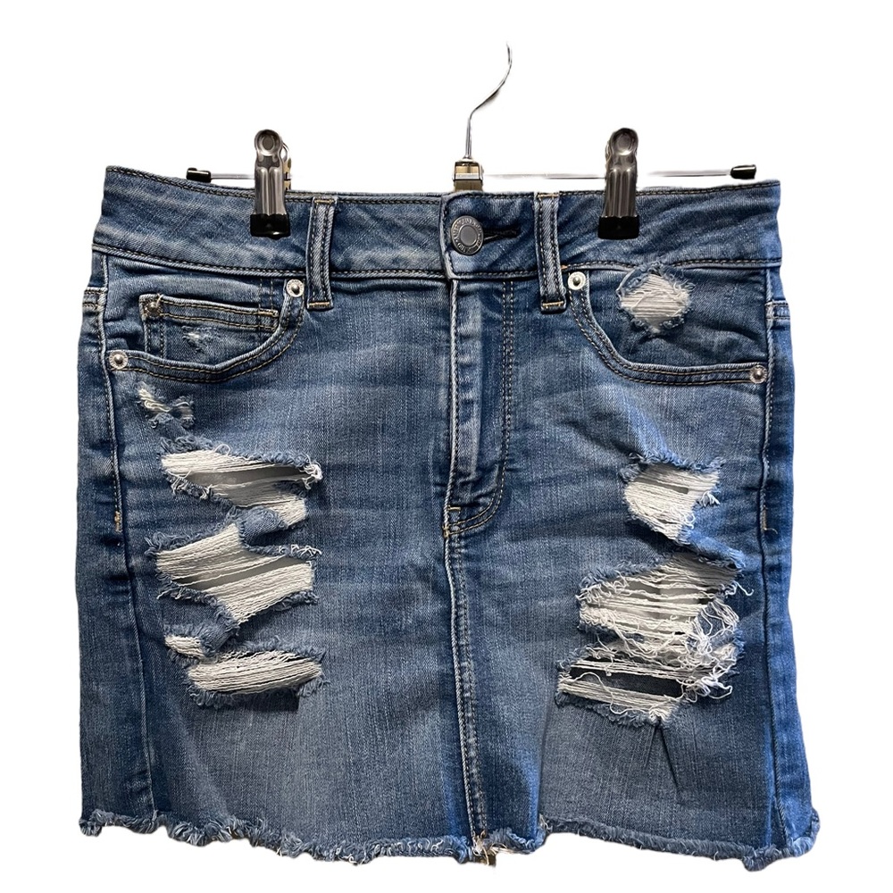 American Eagle Ne(x)t Level Stretch X High Waisted Distressed Jean Skirt -Size 4